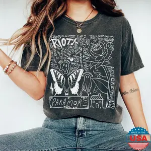 Comfort Colors Paramore Doodle Art T-Shirt, Vintage Style Paramore Album Lyrics Tee, Retro Paramore Tattoo Tour Shirt