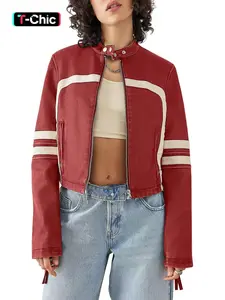 Women's Colorblock Pocket Zip Up PU Jacket, Street Fashion Long Sleeve Button Outerwear for Daily Outdoor Wear, Ladies Clothes for Fall & Winter, Casual Fashionable Outerwear