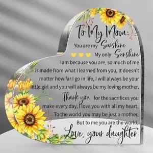 Mom Gifts for Mother's Day Heart Acrylic plaque Women Mothers Birthday Gifts Sign Acrylic  Mother's Day Sunflower Theme Plaque Presents from Daughter Son Valentines Gift,