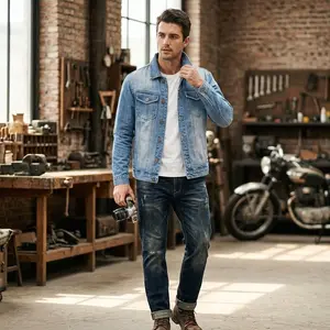 Men's Classic Vintage Slim Fit Denim Jacket - Distressed Destroyed Ripped Trucker Jean Jacket Fashion Trendy Casual Outerwear for Daily Wear