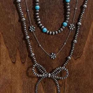 3 Piece Navajo Pearl Bow Necklace Set for Women - Fashion Accessory. Western Jewelry.