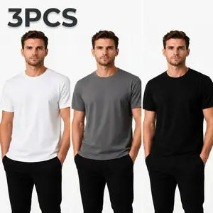 3PCSMen’s Heavyweight Oversized T-Shirt – 95% Premium Cotton 5% Lycra, Soft Breathable Crew Neck Tee, Structured Fit Casual Basic Shirt for Men