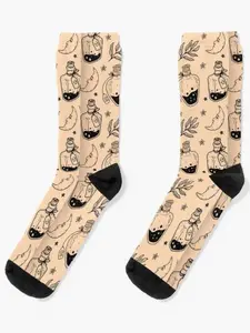 Magic spell potion, moon, sketch orange pattern, Halloween, witch, candy, bat, witch hat, pumpkin, latest Halloween bestselling, trending Socks