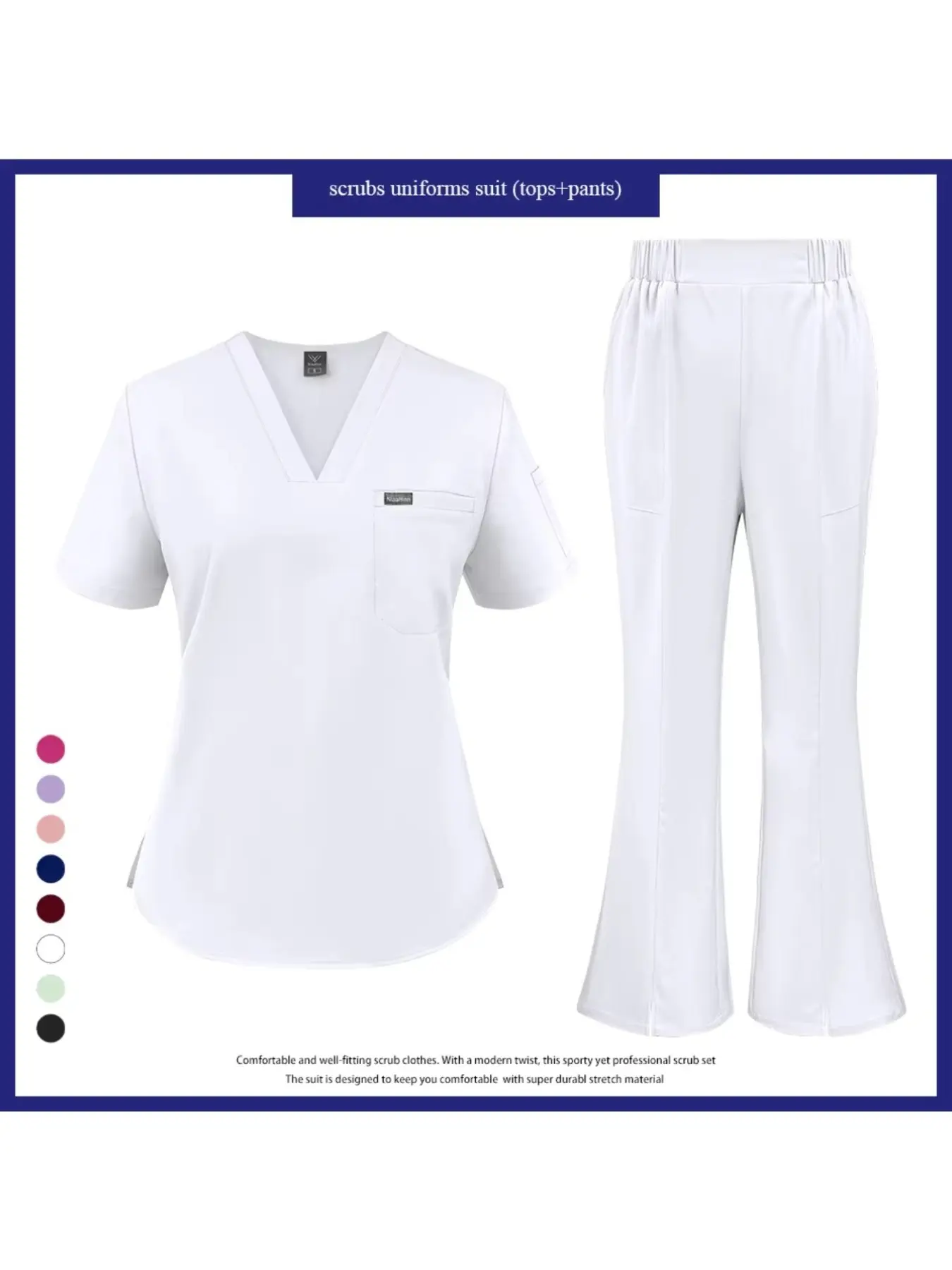 Women’s Oral Care Clinic Nurse Uniforms Pet Grooming Veterinary Work Clothes Anesthetist Uniform Spa Manicurist V-neck Fitted Top Pant Suit