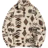 Men's Ethnic Pattern Drop Shoulder Zipper Sweatshirt, Regular Fit Casual Comfy Long Sleeve Stand Collar Pullover for Fall & Winter, Men's Clothes