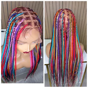 Rainbow Knotless Braided Wig Fullace - Colorful Braids for Stylish Looks