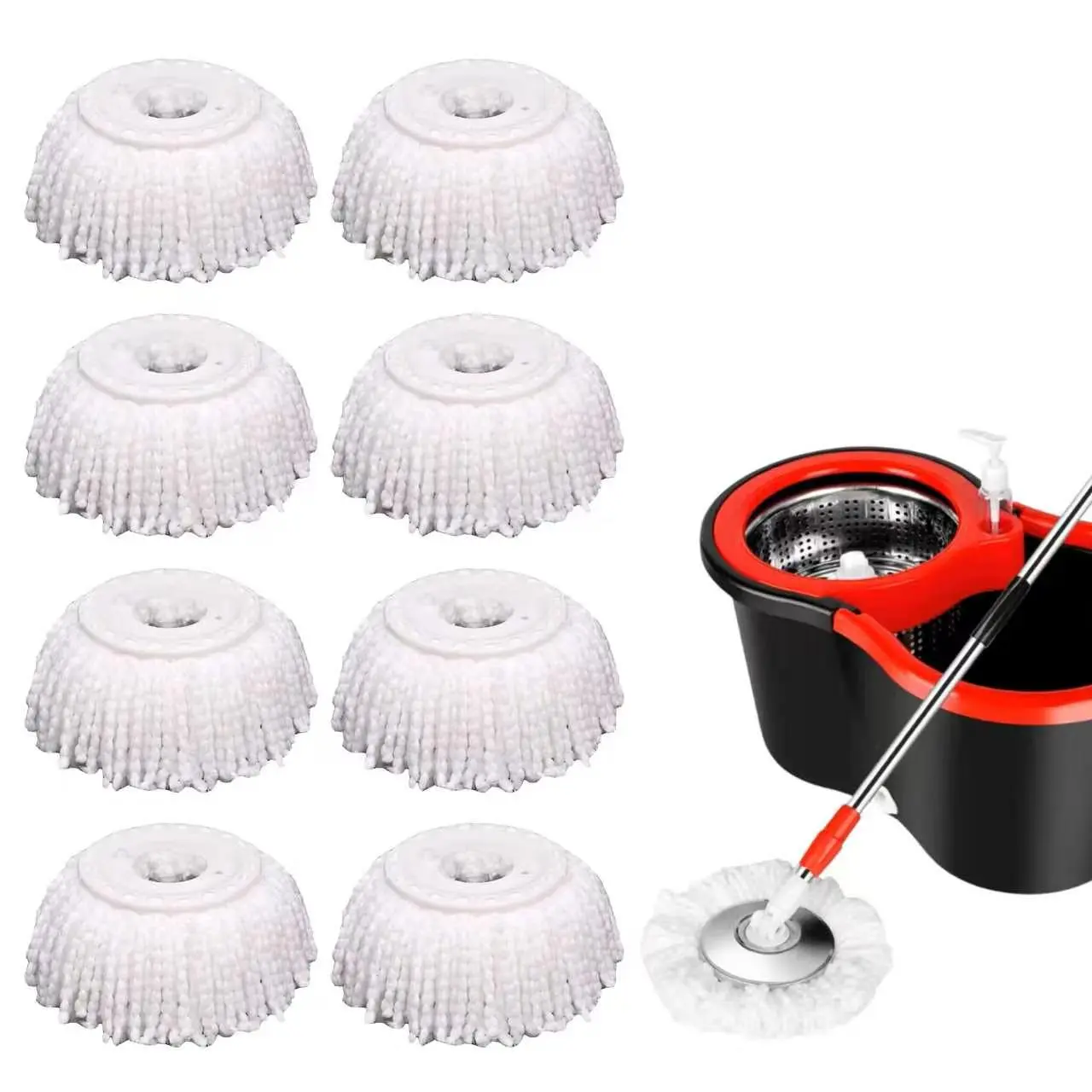 8 PCS Microfiber Spin Mop Replacement Heads, Universal Round Standard-Size White Refills for 360 Spin Magic Mopping, Suitable for Kitchen/Home Cleaning