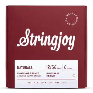 Stringjoy 12-56 Bluegrass Medium Gauge Naturals - Phosphor Bronze Acoustic Guitar Strings