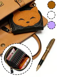 A cute cat wallet, cartoon cat design zipper wallet, fashionable synthetic leather wallet, women's card holder, small and portable, suitable for storing ID cards, bank cards, coins, etc., very suitable for giving to family.