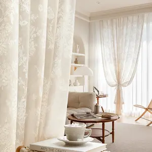 Modern French Vintage Curtain with Butterfly Rose Pattern, Sunshade Dustproof Window Shade, Easy Installation for Bedroom Living Room Home Textile