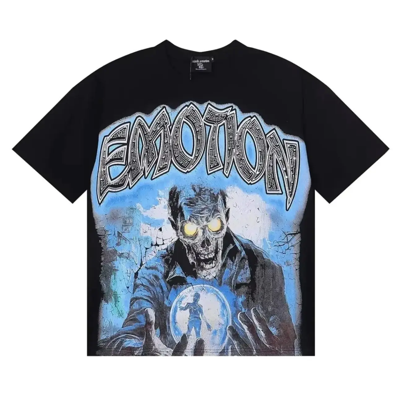 MIXED EMOTION  Angel Kids Rhinestone Graphic T-Shirt 100% Cotton Loose Oversized Y2K Hip Hop Crew Neck Baggy Diamond Tee Vintage Summer Casual Streetwear for Men Women XZJ