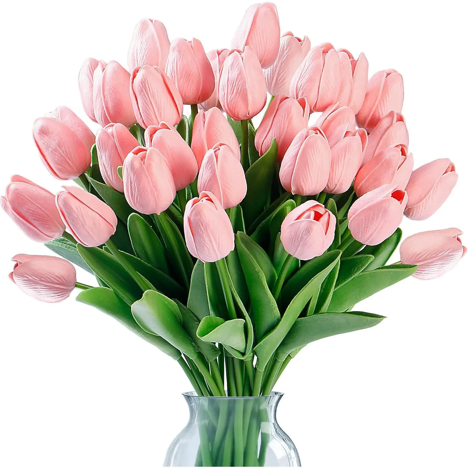 15 count  Tulips Artificial  Real Touch PU Faux   Stems for Wedding Spring Bouquet Floral Arrangement Home Party Office Decorations for Mother's Day (Milk Pink) JianShuLuxe