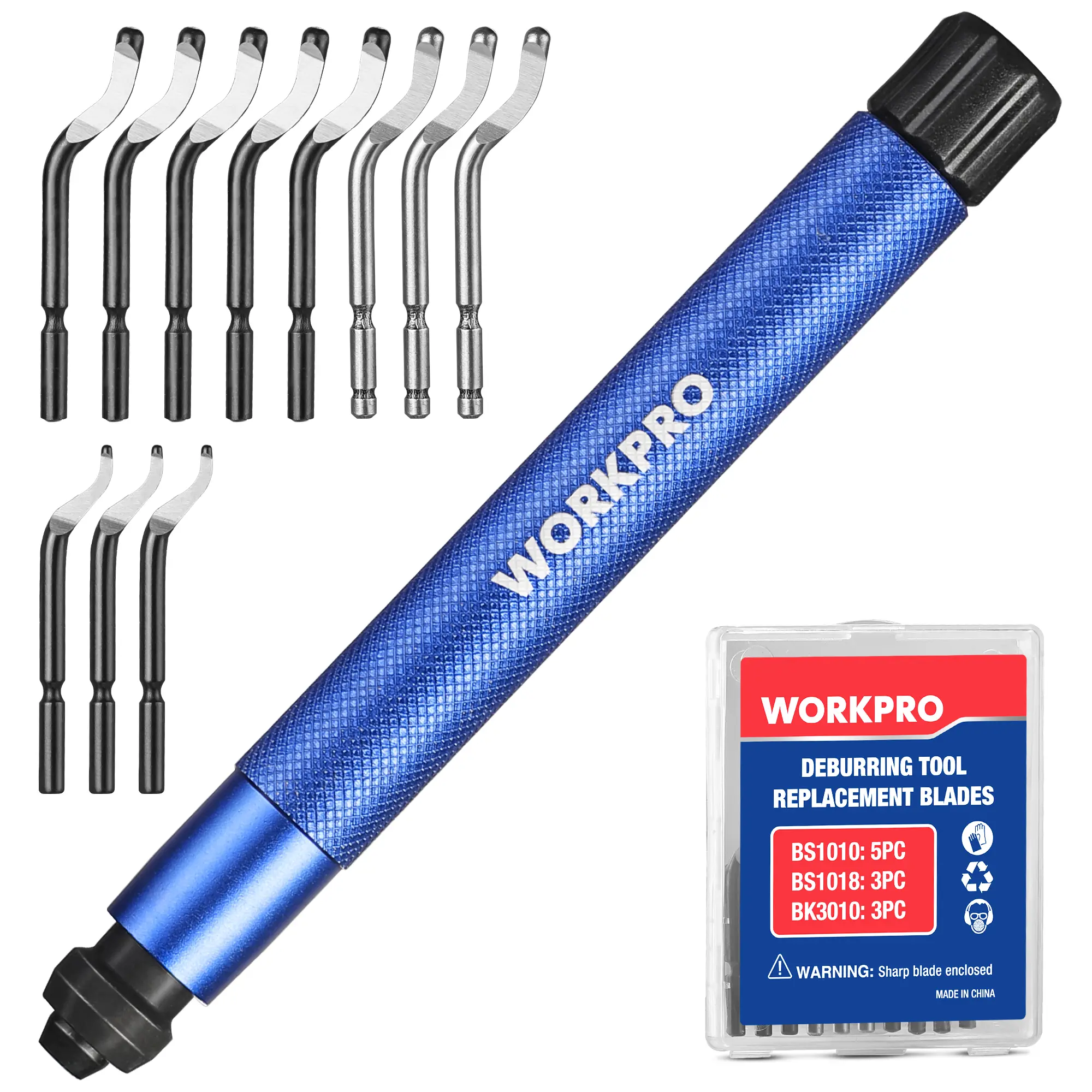 #fathersdaygift WORKPRO Deburring Tool with 11 Extra High Speed Steel Swivel Blades - 360 Degree Rotary Head Deburring Tool for Metal, Resin, Aluminum, Copper, Plastic, 3D Printing, Wood