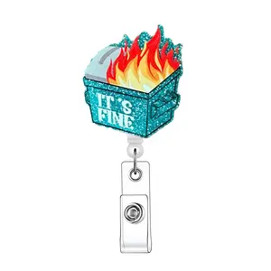 Fire & Letter Design Badge Holder (1 Count), Retractable Badge Reel, Funny Name Badge Holder with Clip for Nurse Doctor Student Volunteer Employee, Badge Reels Retractable, Retractable Badge Holders