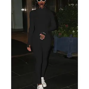 Streetwear White Knitted Sexy Bodycon Lucky Label Jumpsuit Women Overall 2024 Long Sleeve Skinny Rompers Womens Jumpsuit Female