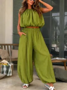Short Sleeve Top and Wide Leg Pants Set, High Waist Two-Piece, Slimming and Breathable, Casual Fashion Summer Essential