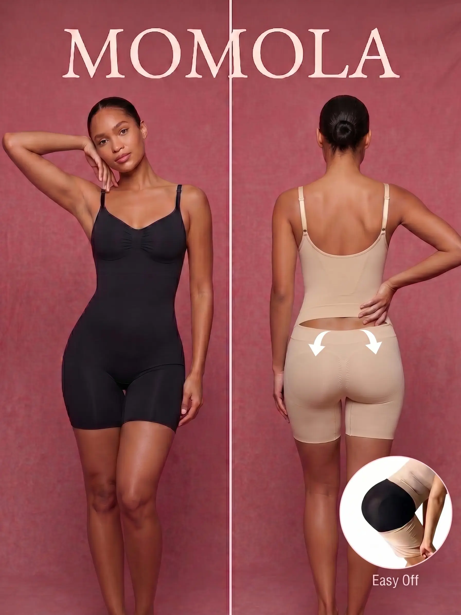 MOMOLA Women's High Waist Easyslide Shapewear Bodysuit - Colombian-Style Contoured Panty, Body Shaper Suit, Compression, Tummy Control, Butt Lifter, Pull-Down Cotton Gusset for Postpartum Wear (Black) - Women's Clothes