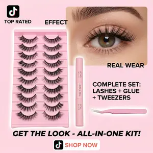 3 in 1 set 10 Pairs  Fluffy Faux Mink Lashes Value Pack (xx02) with Tweezers&Bond and Seal | Reusable 3D Volume False Eyelashes | Soft, Lightweight & Dramatic Look | Easy to Apply for Daily & Party Makeup |  Perfect Gift for Beauty Lovers