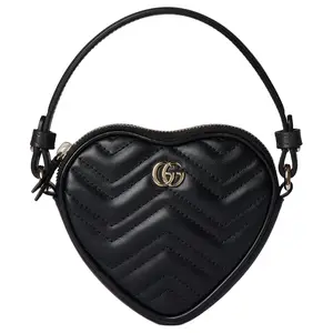 Gucci GG Marmont Mini Leather Heart-Shaped Shoulder Bag With Light Gold Hardware For Women