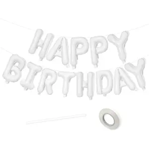 16 Inch Happy Birthday Balloon, White Happy Birthday Balloons Banner Aluminum Foil Letters Balloons for Birthday Party Decorations Supplies| White