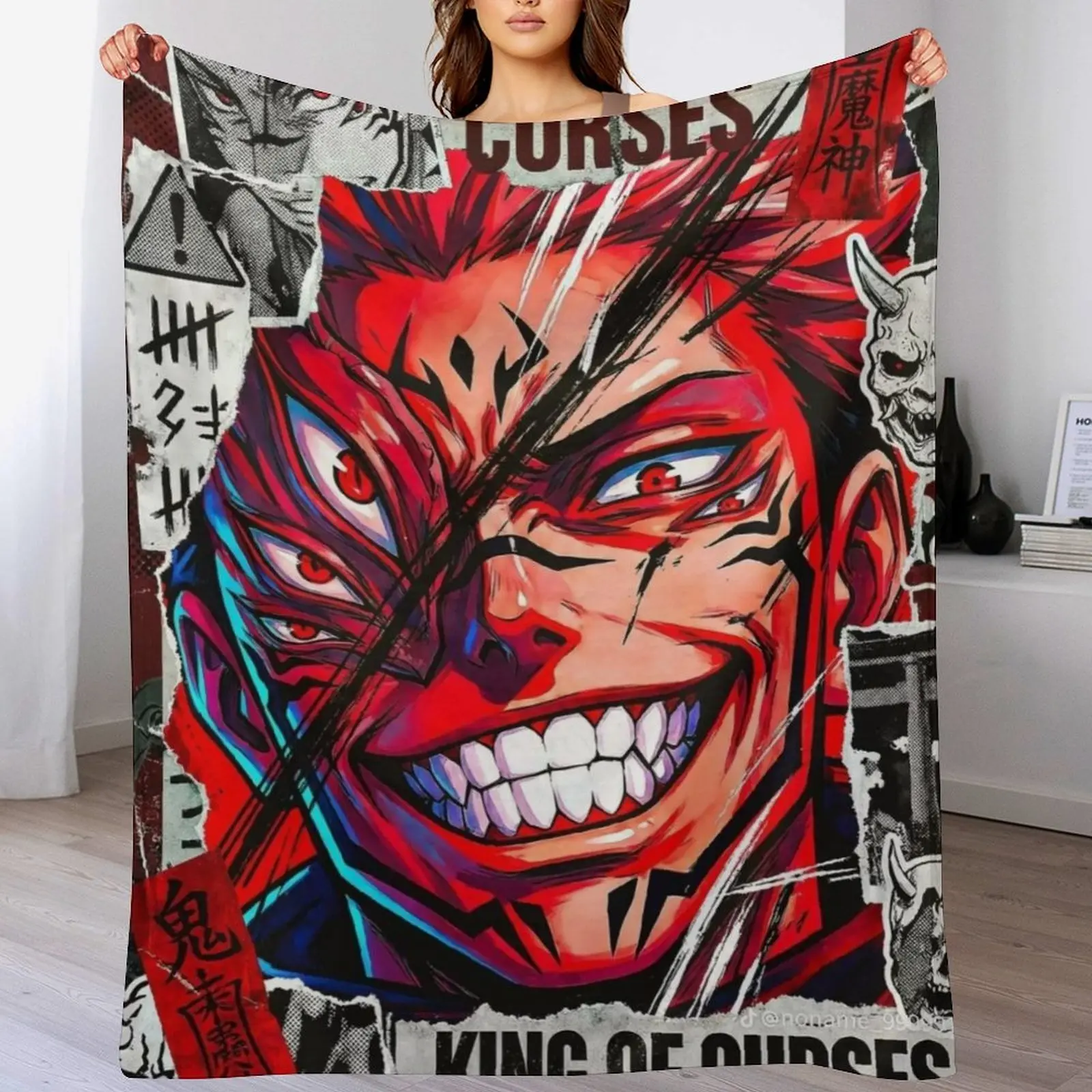 Jujutsu Kaisen Sukuna Flannel Fleece Bedroom Blanket - Soft, Warm King of Curses Cozy Blanket Throw for Couch, Anime Fan Gift