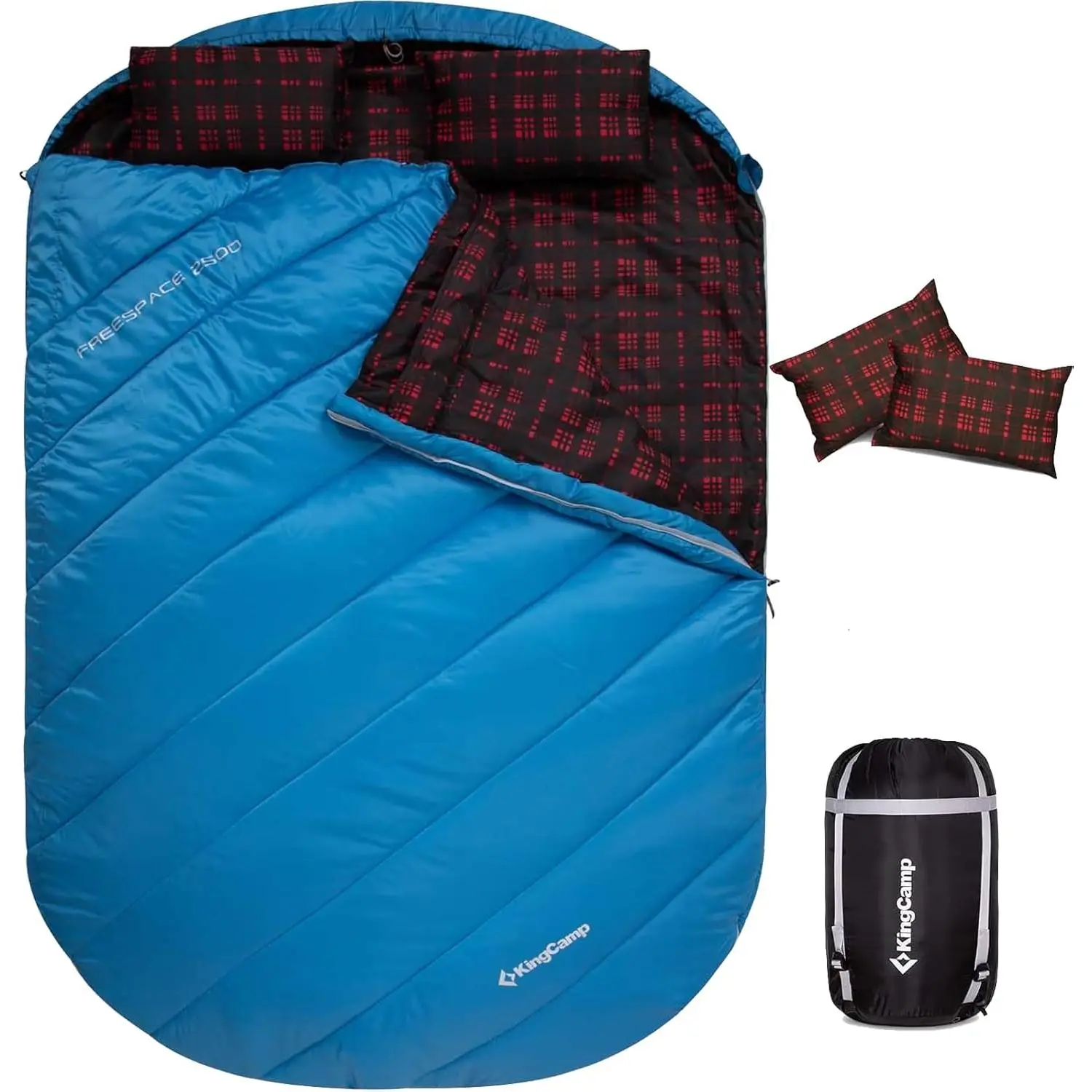 KingCamp 2-Person Full-Length Double Sleeping Bag for Adults - Queen-Size XXL Waterproof Lightweight Flannel Quilt with 2 Pillows, Ideal for Couples Outdoor Sports Camping Hiking