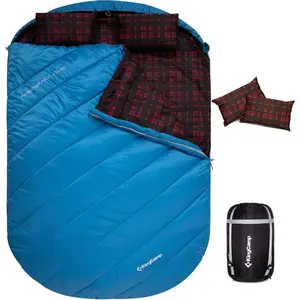 KingCamp Double Sleeping Bag for Adults, Queen Size 2 Person XXL Flannel Sleeping Bag, Waterproof Lightweight Flannel Quilt with 2 Pillows, Perfect for Couples Family Camping Hiking