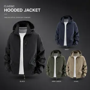 Men's Lightweight Quick-Dry Hooded Jacket Casual Hiking Windbreaker Water Resistant Multi-Pockets for Outdoor Daily Use in Navy, Black, Army Green, Khaki