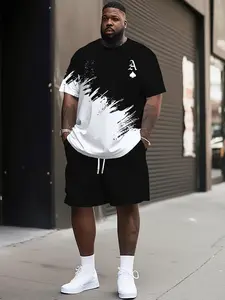 Large-sized men's casual sports suit, breathable outdoor casual men's T-shirt and shorts set, summer 3D printed set, adult large-sized men's version, large size
