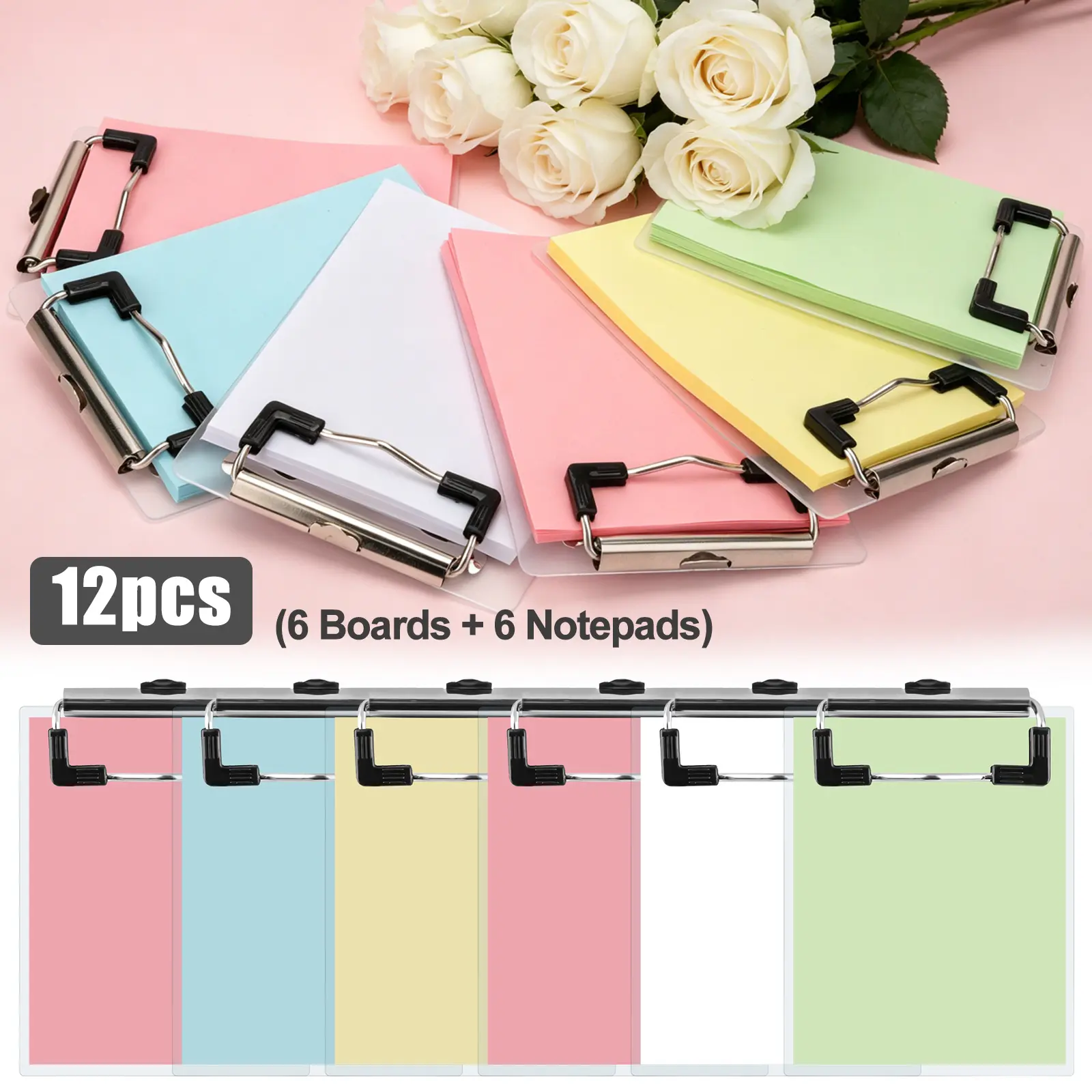 12Pcs Portable Mini Clipboard Notepads - Office Stationery with Power Grip Frame, Transparent Letter Clip Boards, Easy Visibility of Contents, Secure & Stable Handling, Ideal for Jotting Down Important Details at Home (Nurses, Students Gift)