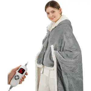 Heated Blanket Wearable Shawl - Electric Wrap Poncho Heated Throw Blanket with Hand Pockets, 50 * 64", 6 Heating Levels & 1-4H Timer, Ideal for Family, Light Grey