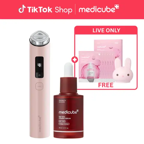[LIVE Exclusive] [medicube] Pink Bunny Pilates for Your Face SETㅣPink Booster Pro X2 + SerumㅣIntensive Delivery for Long-lasting Hydration, Skin DefinitionㅣVisible Glow-Boosting Facial Dual Mode DeviceㅣKojic Acid or PDRN SerumㅣKorean Skincare