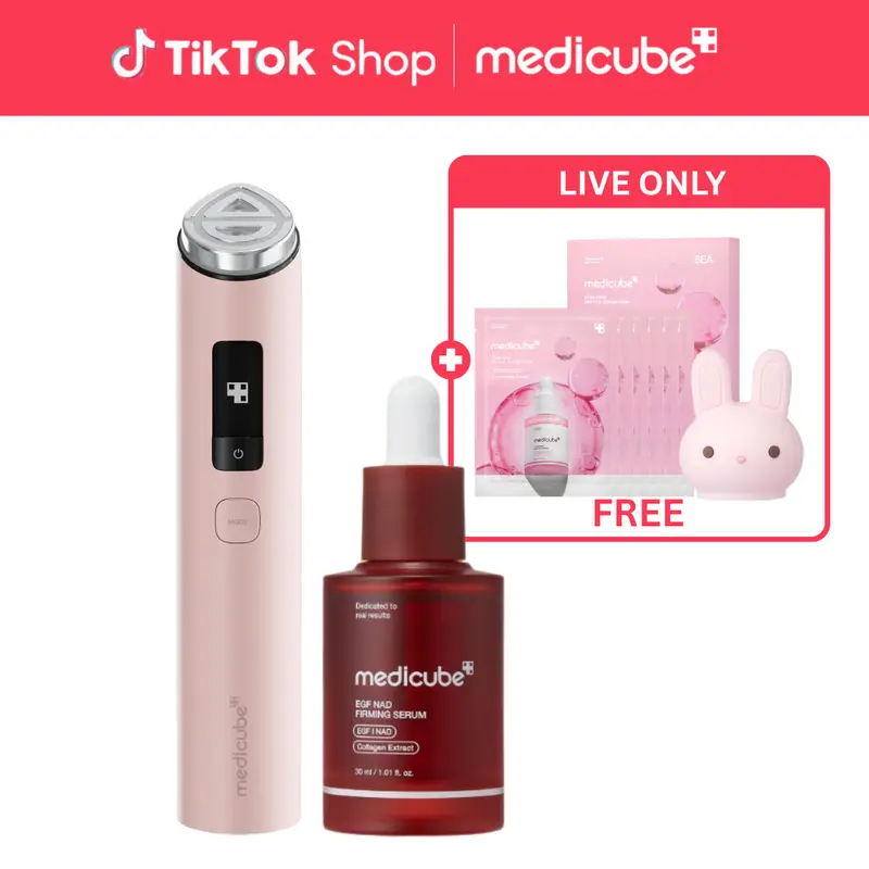 [LIVE Exclusive] [medicube] Pink Bunny Pilates for Your Face SETㅣPink Booster Pro X2 + SerumㅣIntensive Delivery for Long-lasting Hydration, Skin DefinitionㅣVisible Glow-Boosting Facial Dual Mode DeviceㅣKojic Acid or PDRN SerumㅣKorean Skincare