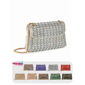 Rhinestone Decorated Bling Evening Bag, Elegant Solid Color Shoulder Bag for Party, Fashion Bag for Party, Daily Clothing Decor, Trendy All-match & Exquisite Bag for Birthday Gift