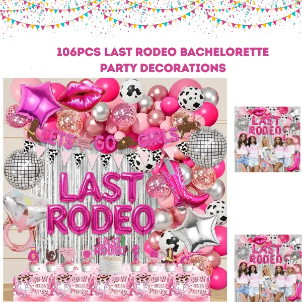 106PCS Last Rodeo Bachelorette Party Decorations | Disco Cowgirl Party Supplies with Pink Balloons, Glitter Banner, Cake Toppers & Western Bride to Be Decor