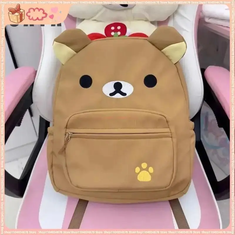 Kawaii Rilakkuma Backpack Anime Cartoon Embroidery Backpack Stylish Large-Capacity Student School Bag Nylon Multifunctional Bags