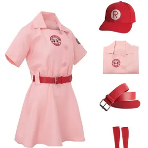 Womens Baseball League Dottie Costume Pink Peaches Jersey Dress Uniform Set (XX-Large)Girl Christmas Gift