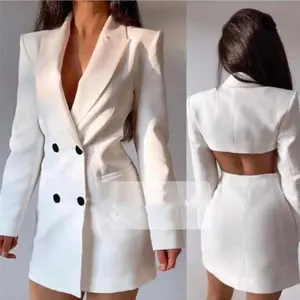 New autumn commuting backless double breasted suit skirt black casual women's crochet camisole vest set clothing fabric