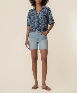 Rebel Linen Knot Front Shirt in Leeds Navy/Ivory