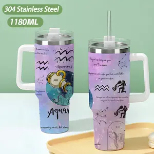 40oz large capacity car watter bottles with lid and handle, 304 stainless steel insulated tumbler with Aquarius constellation pattern, suitable for car, office, travel and birthday gifts