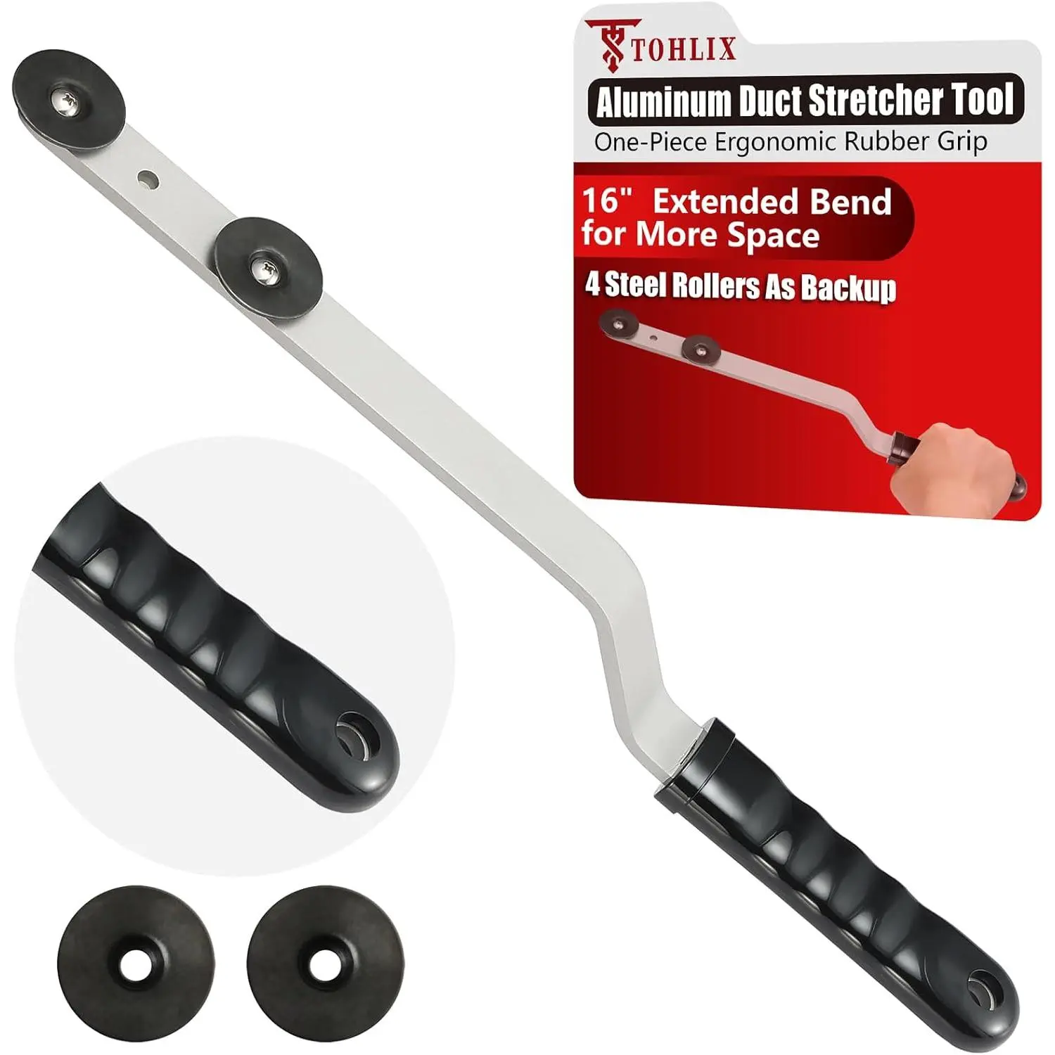 16 inch Steel Duct Stretcher Tool with  Wave Grip & Extended Bend for More Space | Drive Cleat Installation & Duct Pulling Tool for HVAC Ductwork Alignment | Offset Handle for Hand Safety