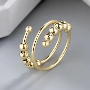 Stainless Steel Embossed Ring - Spinner Bead Relax Ring - Adjustable Open Size - Vintage Minimalist Style - Relax Spinner Bead - Jewelry for Year-Round Wear - Unisex Ring - Creative Beaded Relax Ring - Gift for Women - 1pc