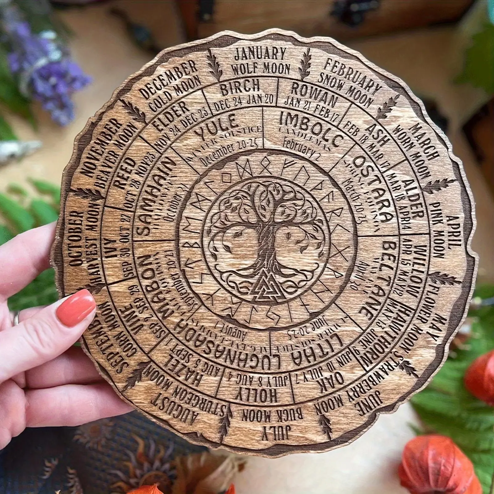 Wooden Tree Of Life Design Calendar, 1 Count Elegant Celtic Tree Calendar, Artisanal Wooden Desk Ornament for Home & Office Decor