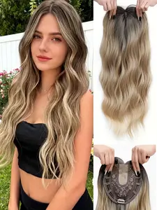 🔥22 Inch Wavy Hair Topper with Bangs | Premium Kanekalon Synthetic Hair | Clip-In Design | Natural Volume for Thinning Hair | Realistic Look | Lightweight & Comfortable | Wavy Synthetic Hairpiece