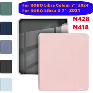 Slim PU Leather Cover For KOBO Libra Colour 2024 Libra 2 2021 7'' N428 N418 Ebook Shockproof Smart Case with Clear Back Funda