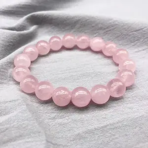 FASHION4U -  Pink Rose Powder crystal Quartz Natural Stone Streche Bracelet Elastic Cord Pulserase Jewelry Beads Lovers woman Gift