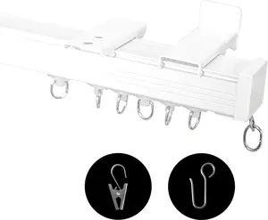 Ceiling Curtain Track, Ceiling Wall Mount Room Divider Curtain Track Rods Heavy Duty Ceiling Track Curtain Rail, RV Ceiling Track for Curtains with Rollers Hooks Clips for 3-6ft, White