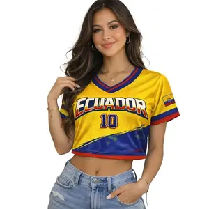 Ecuador Soccer Crop Top Jersey – Feel the Passion of La Tri Football Fan Shirt, V-Neck Shirt Soccer Jersey