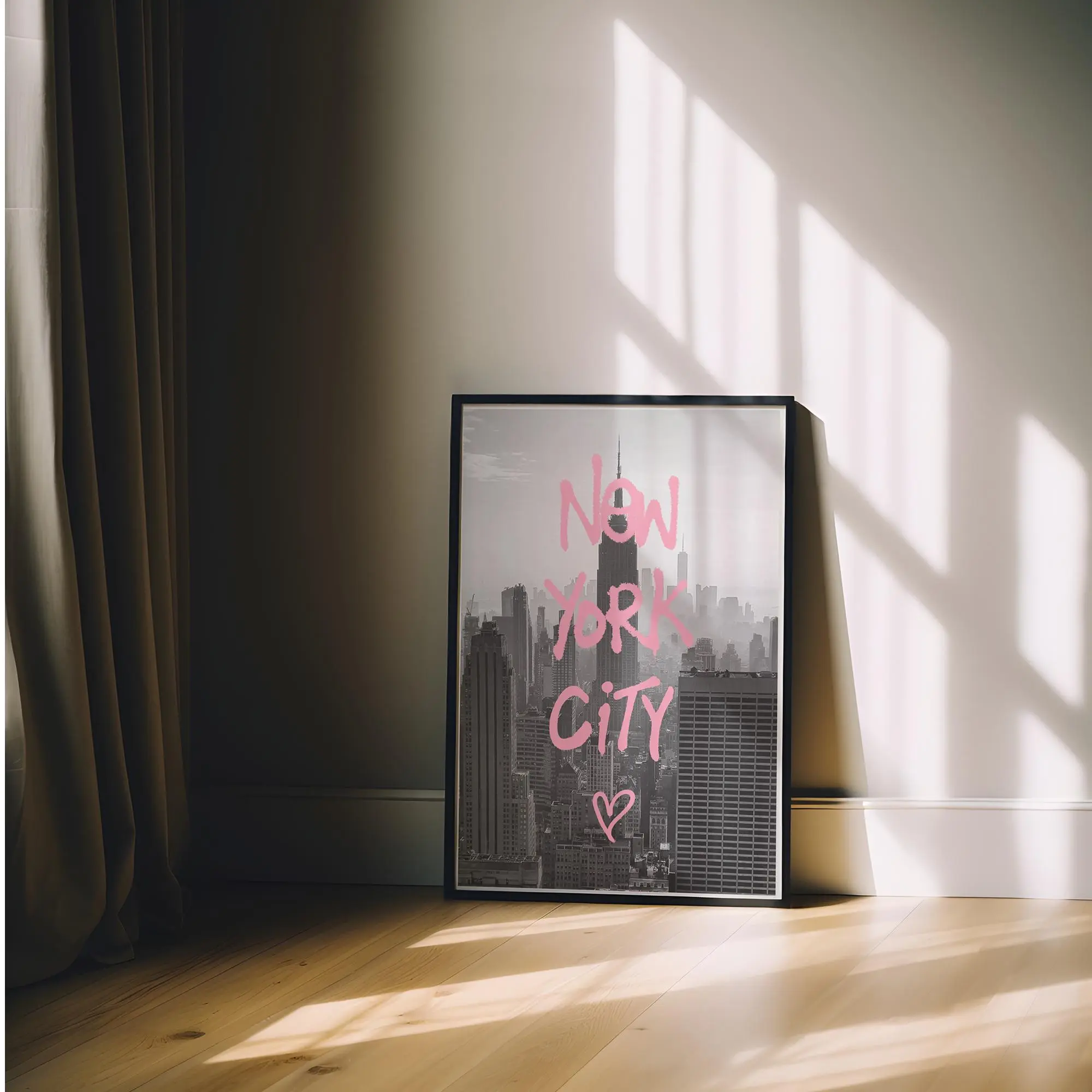 NYC Skyline Print: Pink Graffiti, Urban Chic Home Decor, Unframed Print Only
