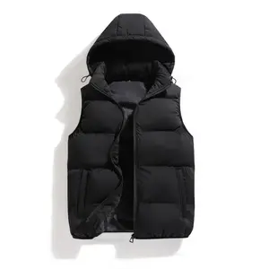 Men's Solid Hooded Puffer Vest Gilet, Warm Lightweight Down Filling, Autumn Winter Outdoor Apparel, Ideal Gift for Outdoor Enthusiasts